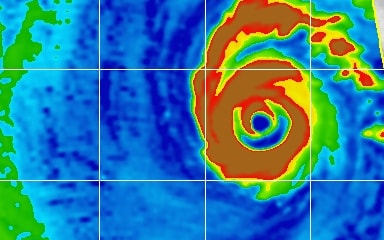 Typhoon Nida on 28 November 2009 in 89 GHz microwave imagery: two bright rings around a dark moat