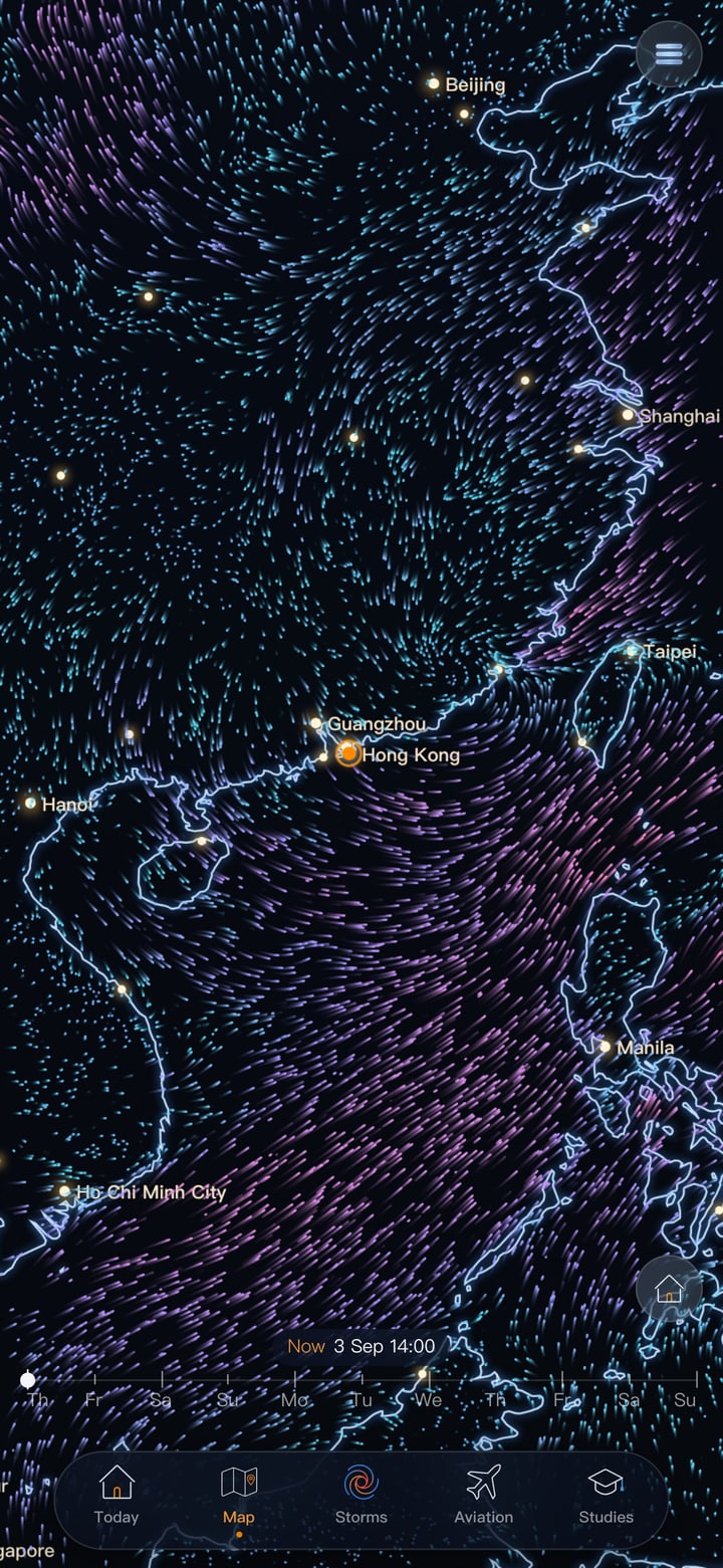 App map page: particle wind field on a sphere
