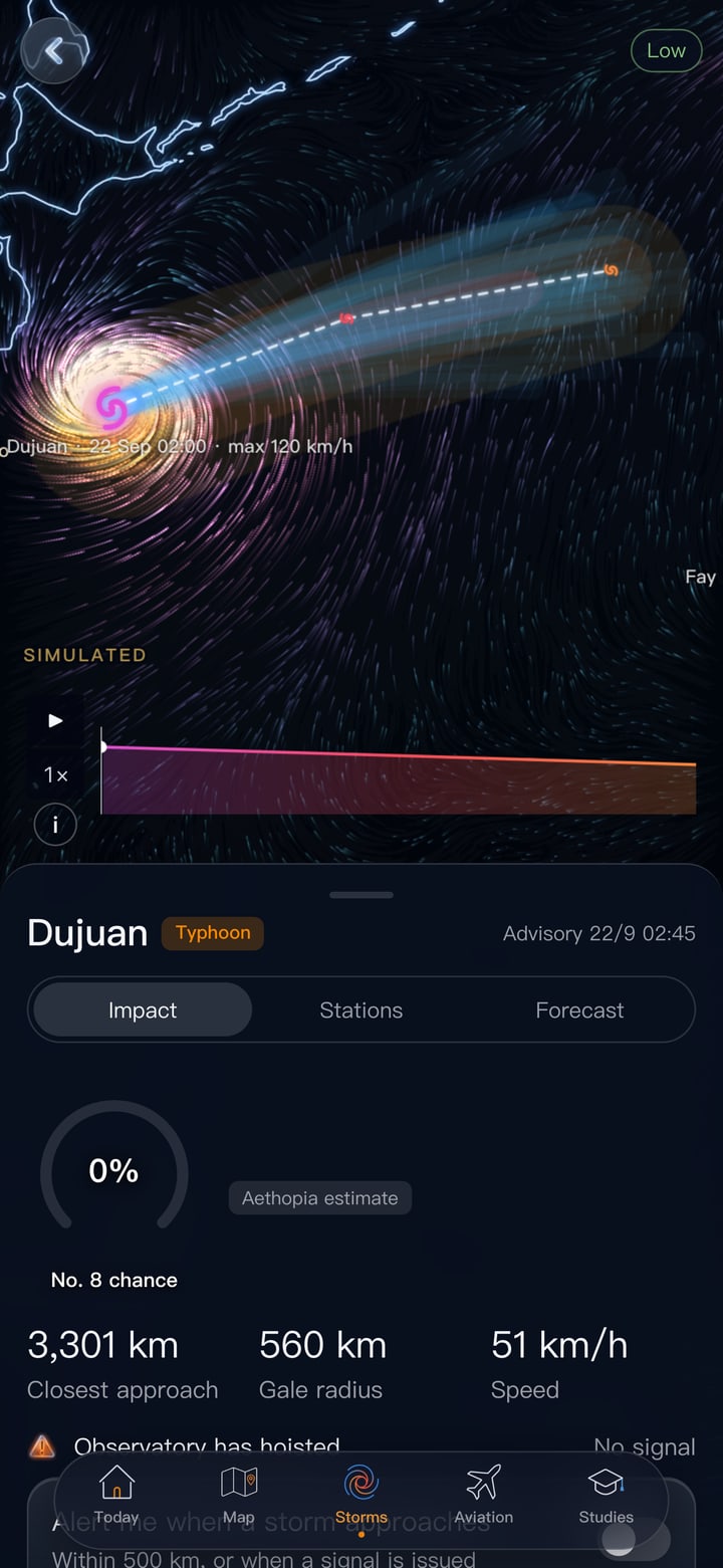 App storm page: track, wind radii and the No. 8 chance